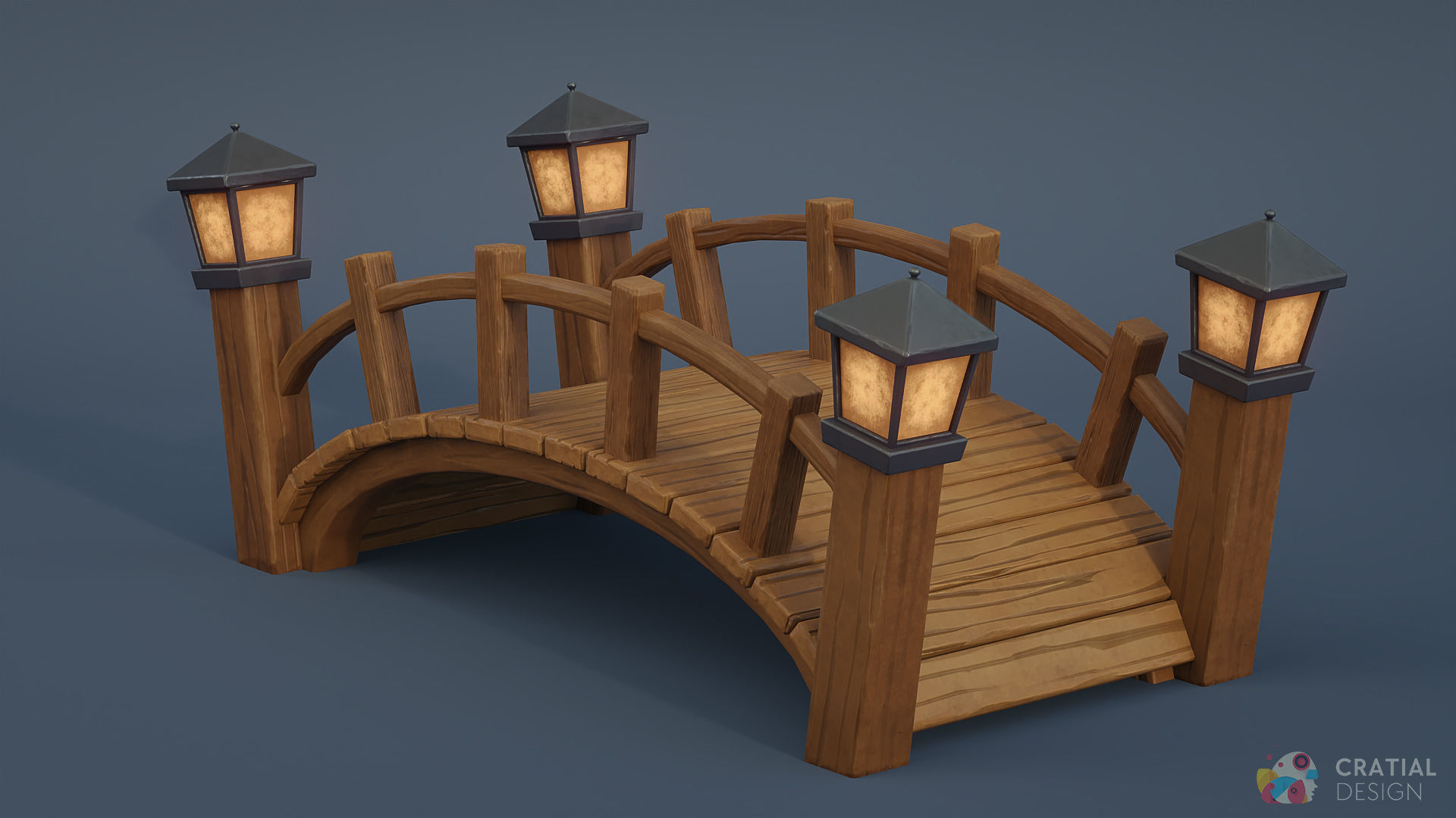 Stylized Wooden Bridge Low-poly 3D model_3