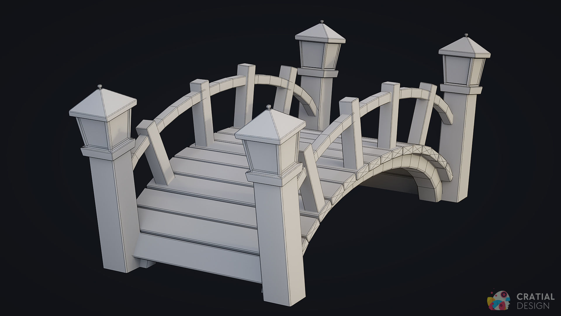 Stylized Wooden Bridge Low-poly 3D model_7