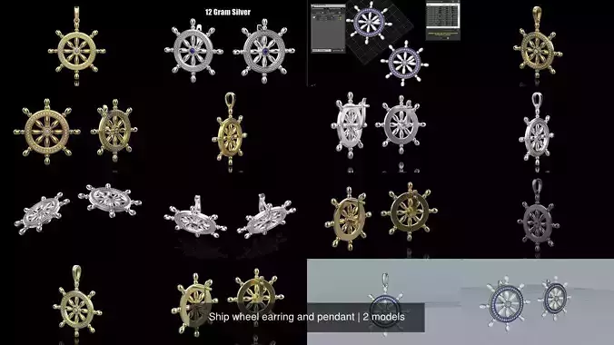 Ship wheel earring and pendant