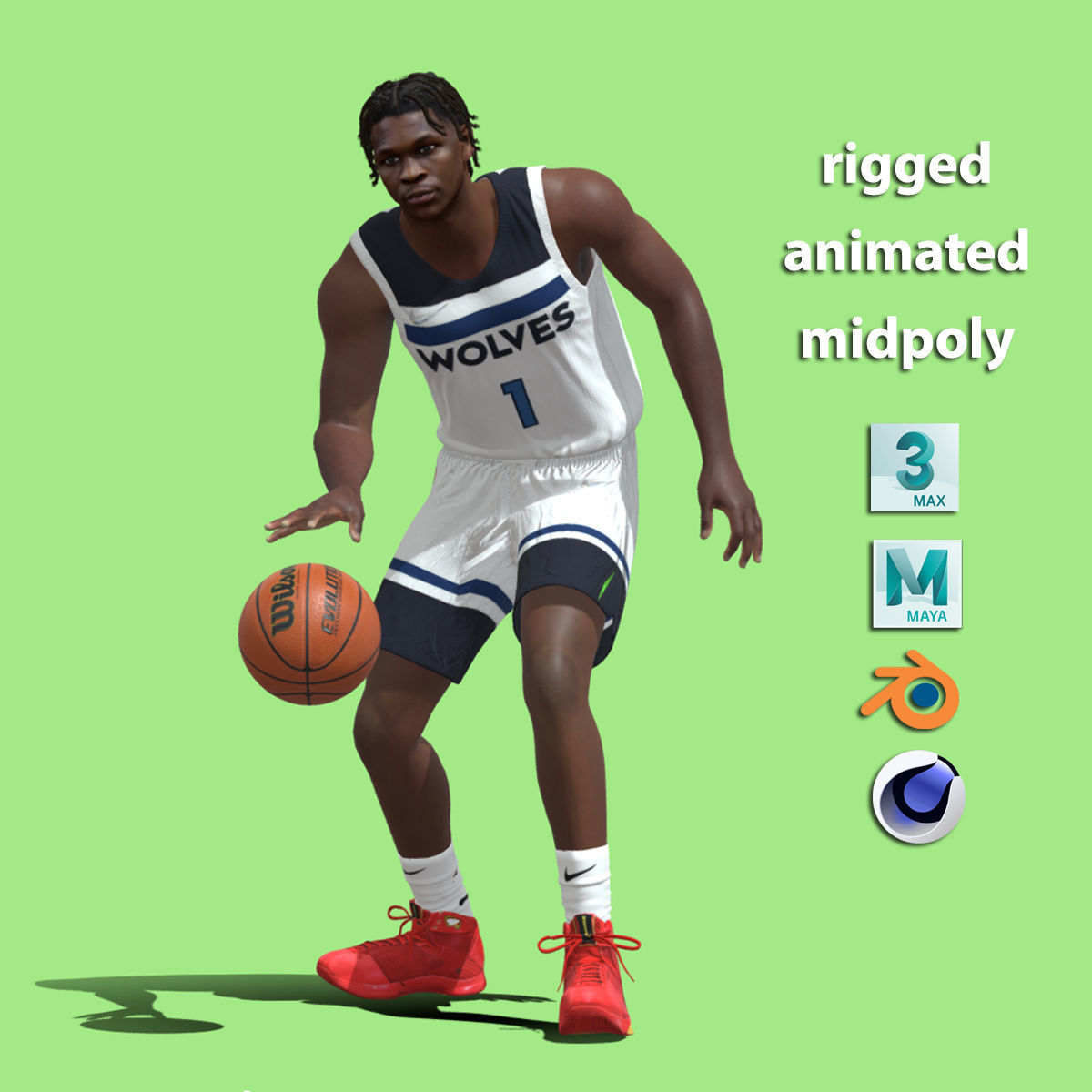 3D Rigged Anthony Edwards Minnesota Timberwolves NBA 3D model_2