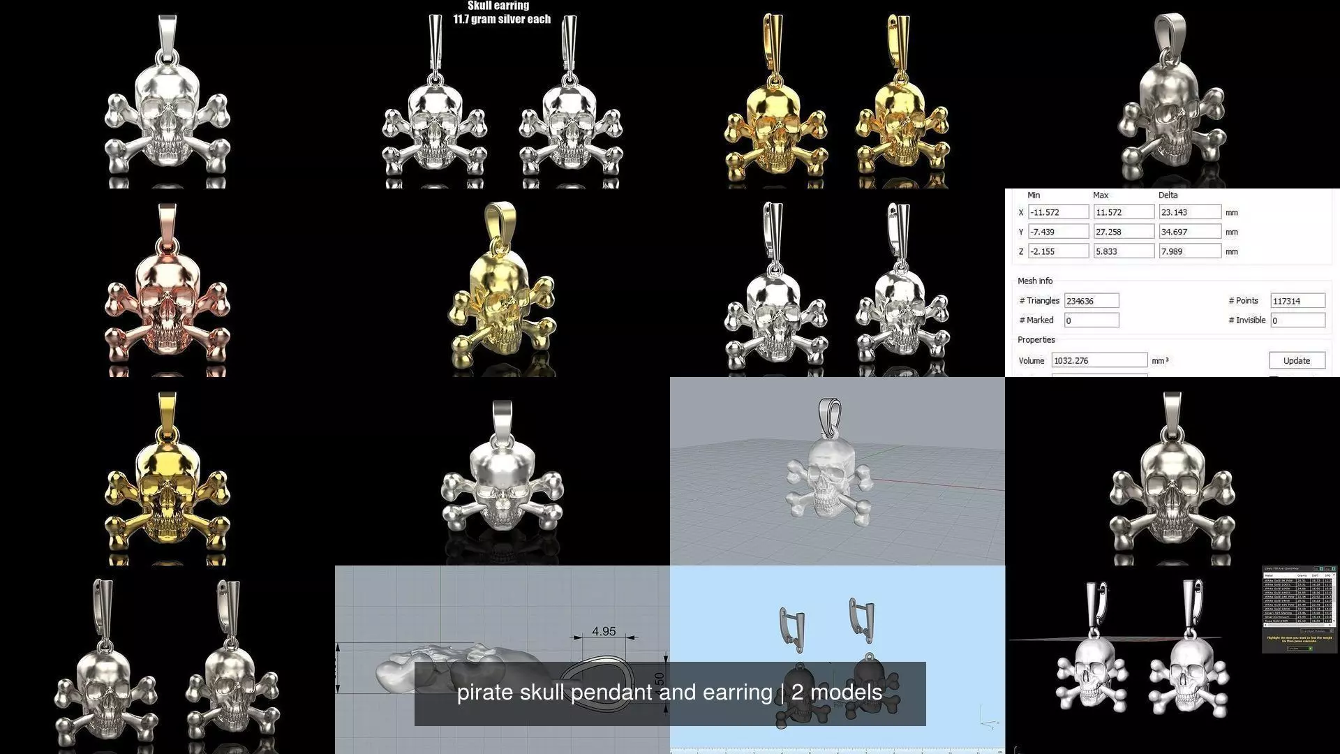 pirate skull pendant and earring 3D Model Collection_0
