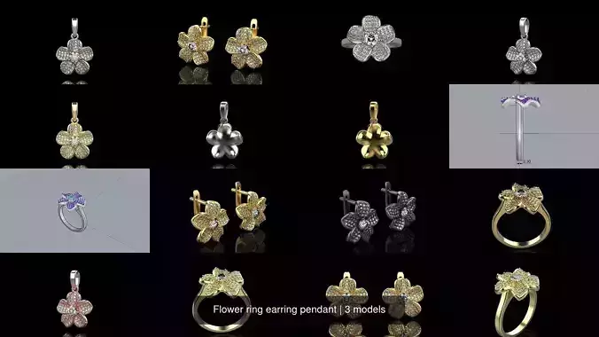 Flower ring earring pendant