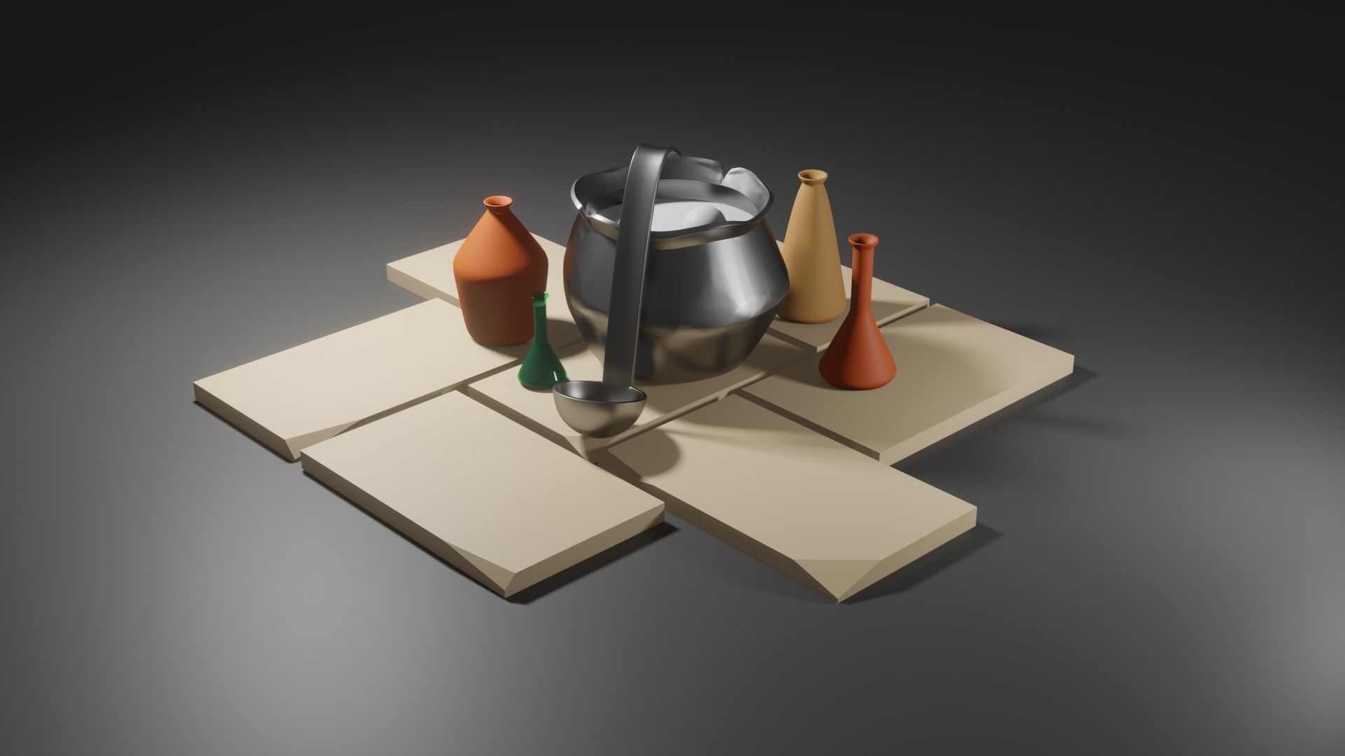 Flow and pot Low-poly 3D model_1