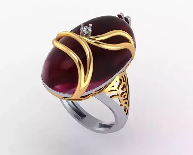 Oval Big Stone Gold Diamond Ring