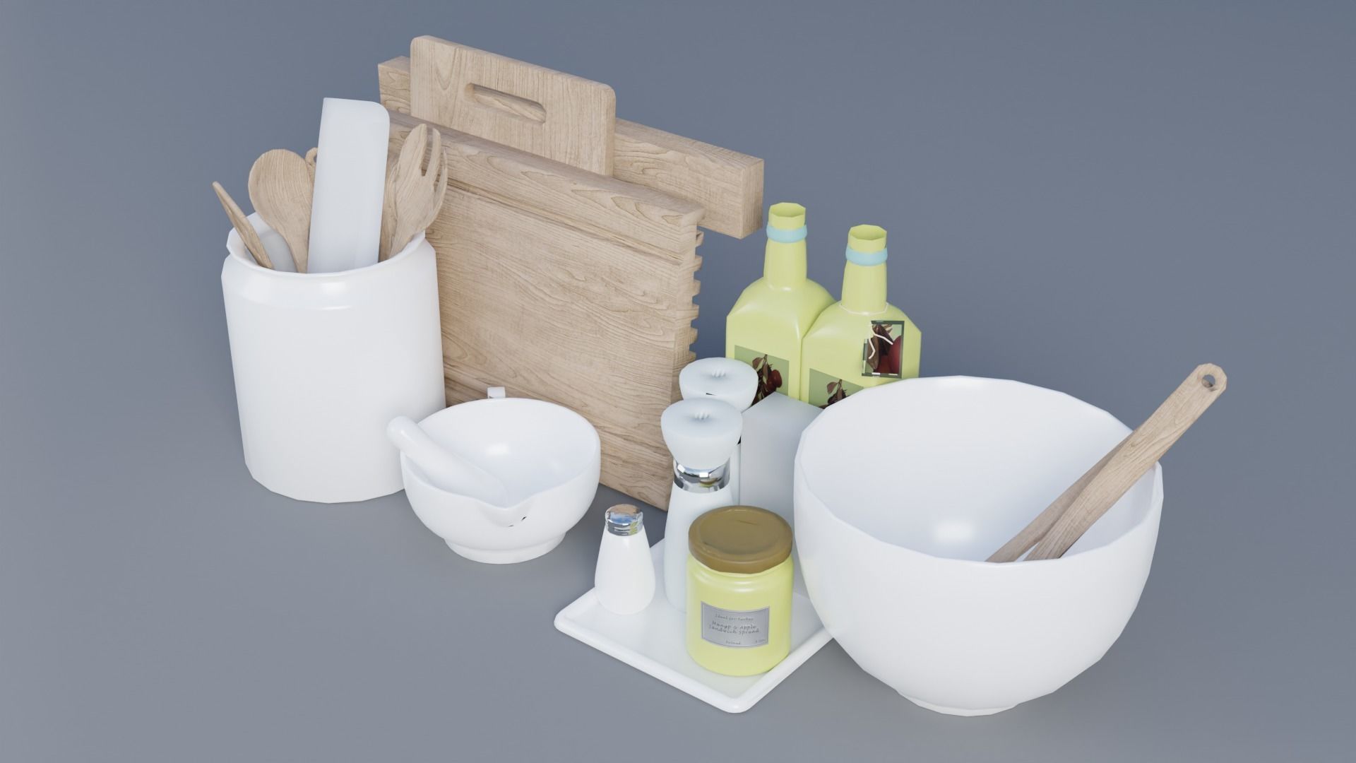 Kitchen Set Low-poly 3D model_2