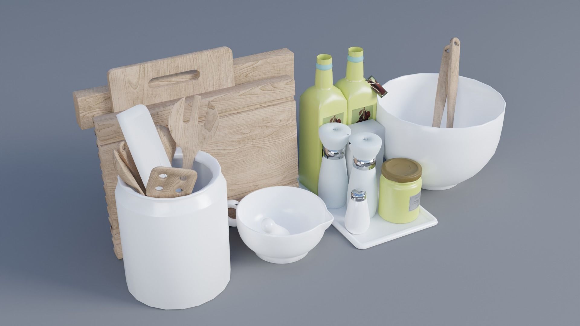 Kitchen Set Low-poly 3D model_1