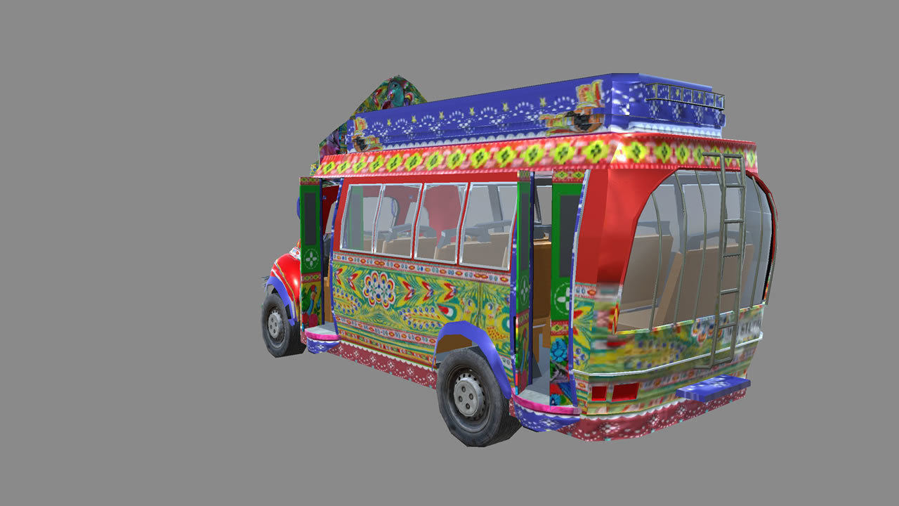 BedFord Bus Pakistani cultural art style Low-poly 3D model_7