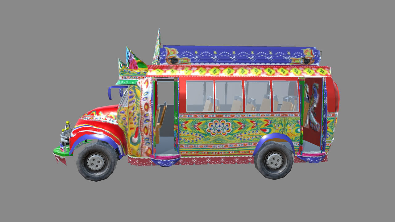 BedFord Bus Pakistani cultural art style Low-poly 3D model_3