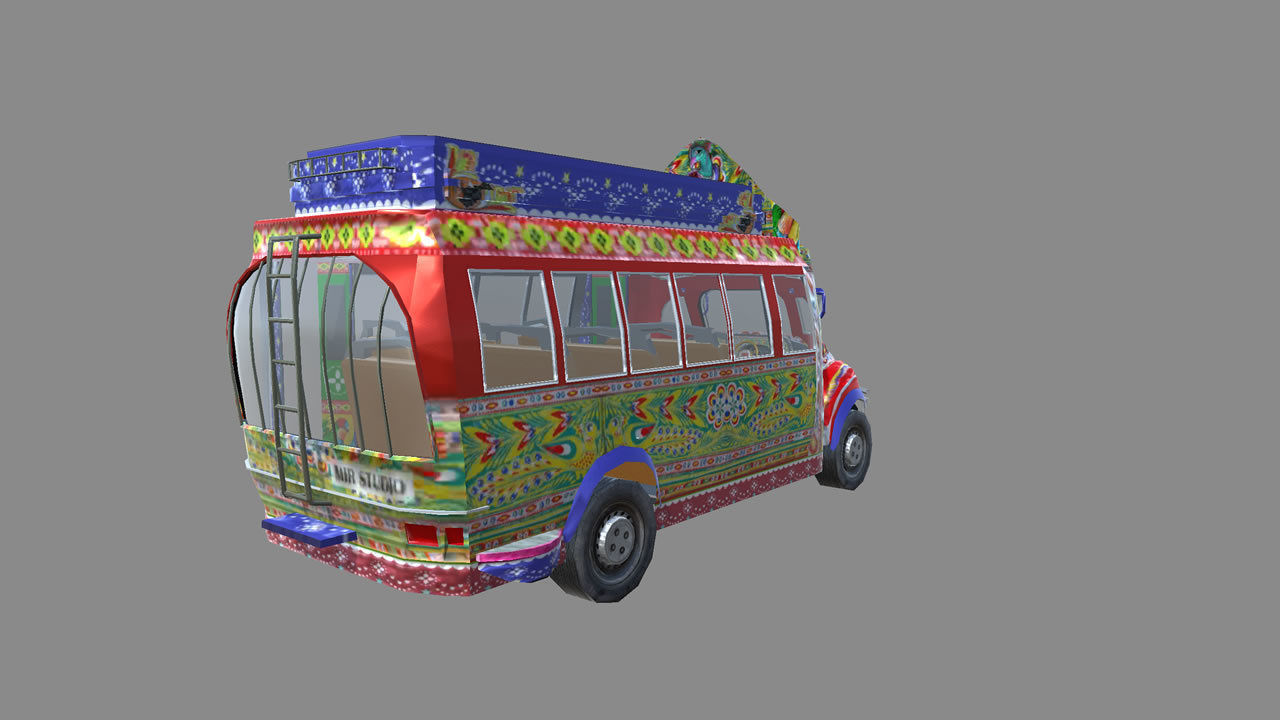 BedFord Bus Pakistani cultural art style Low-poly 3D model_9