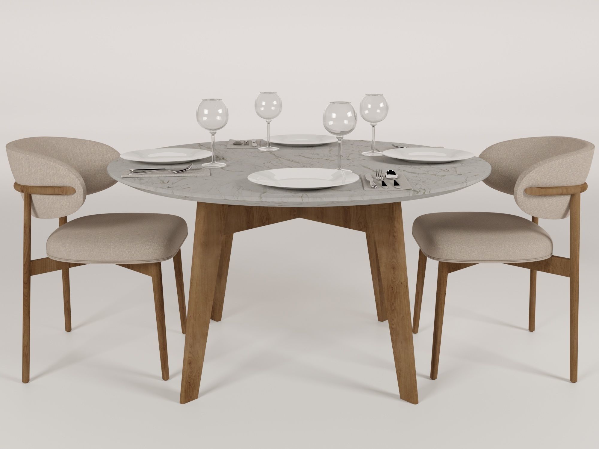 table and chair set 3D model_3