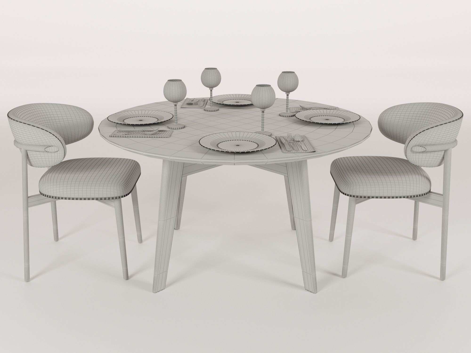 table and chair set 3D model_5