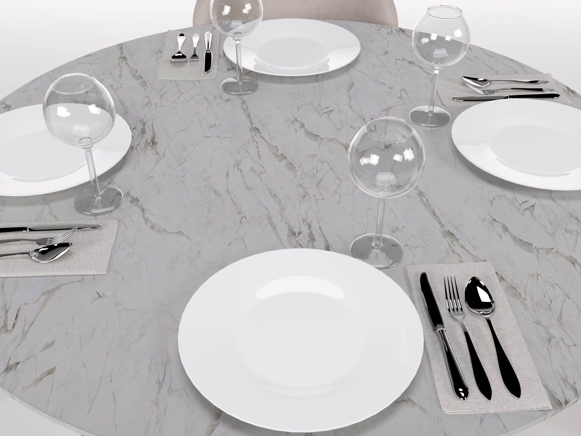 table and chair set 3D model_1