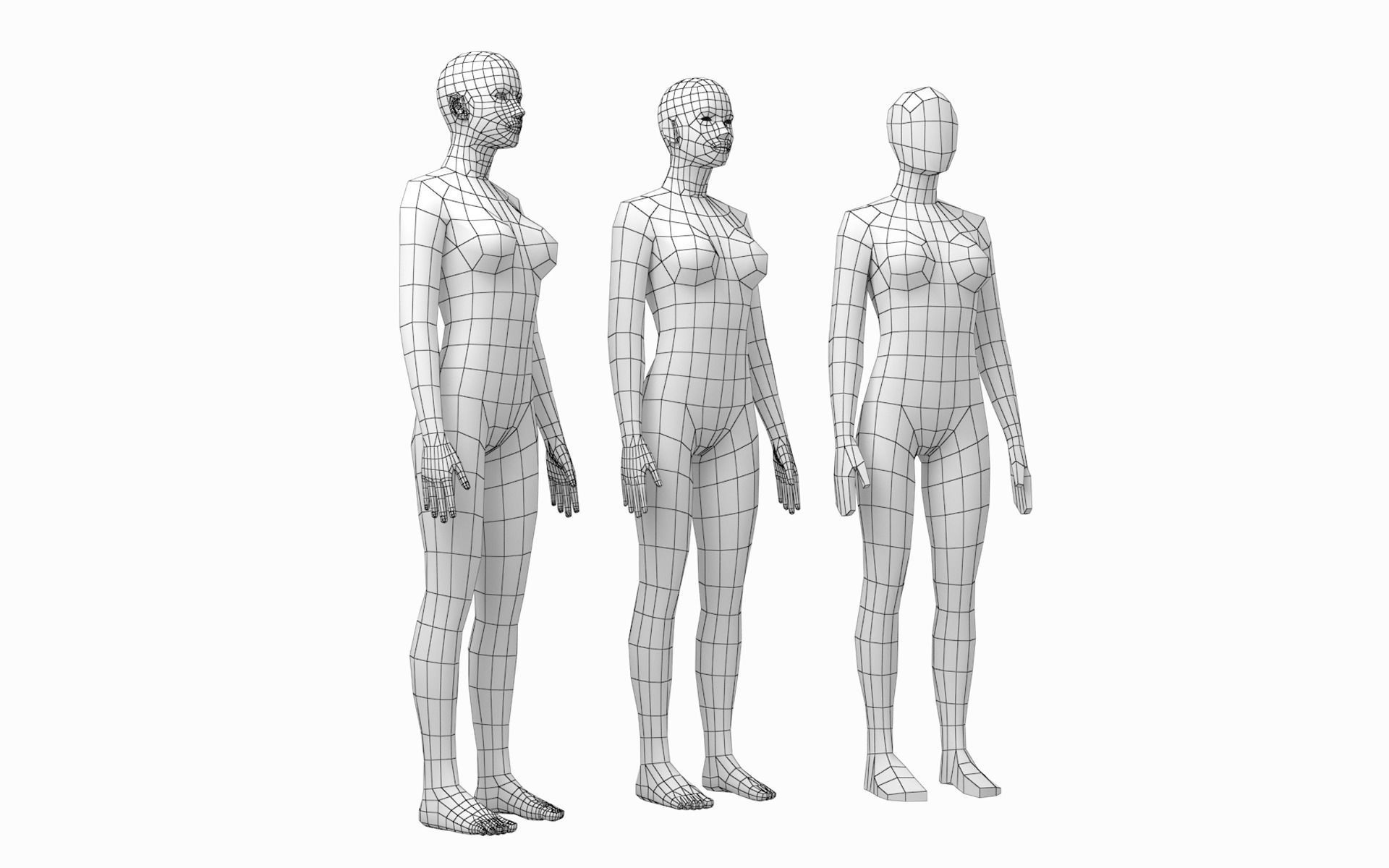 Natural Female and Male in Rest Pose Base Mesh BUNDLE 3D model_7