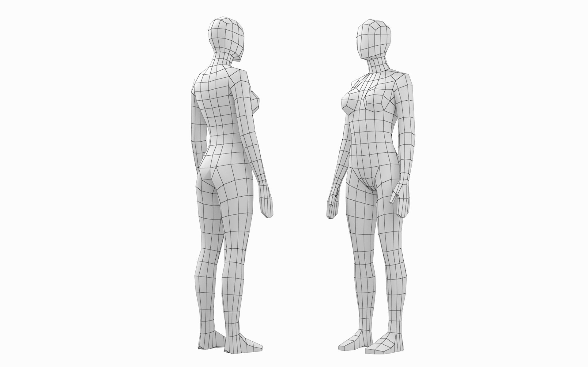 Natural Female and Male in Rest Pose Base Mesh BUNDLE 3D model_11