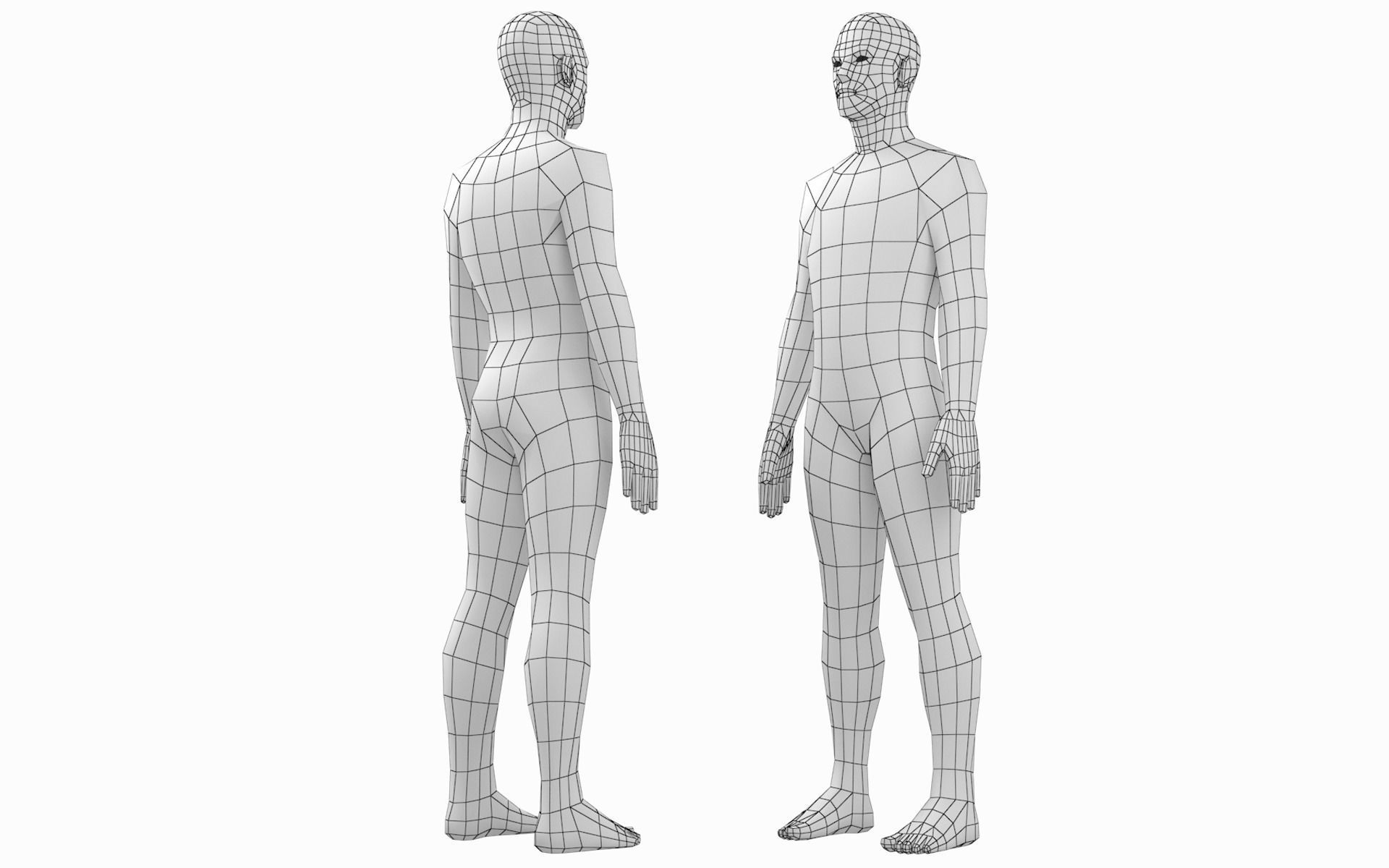 Natural Female and Male in Rest Pose Base Mesh BUNDLE 3D model_15