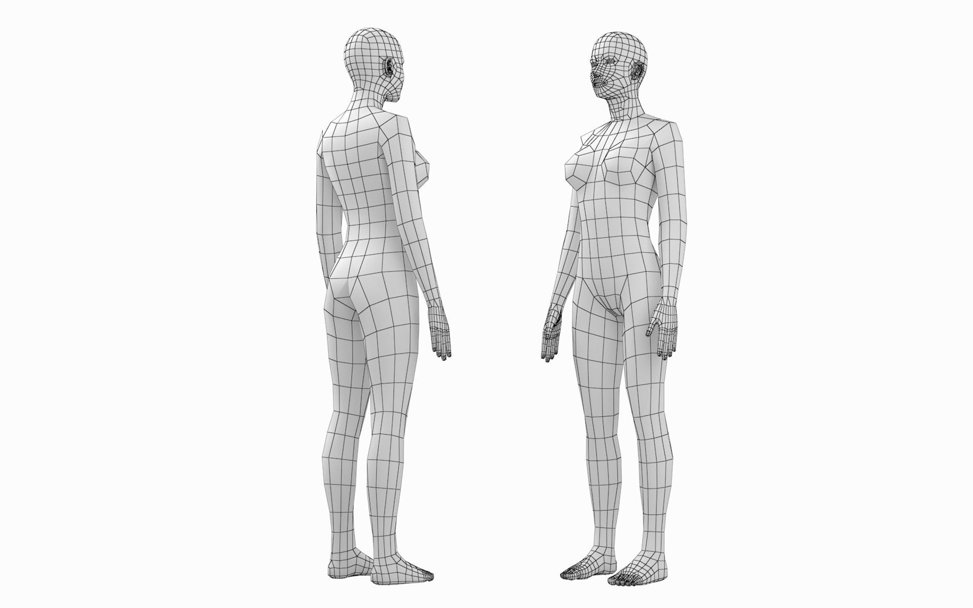 Natural Female and Male in Rest Pose Base Mesh BUNDLE 3D model_13
