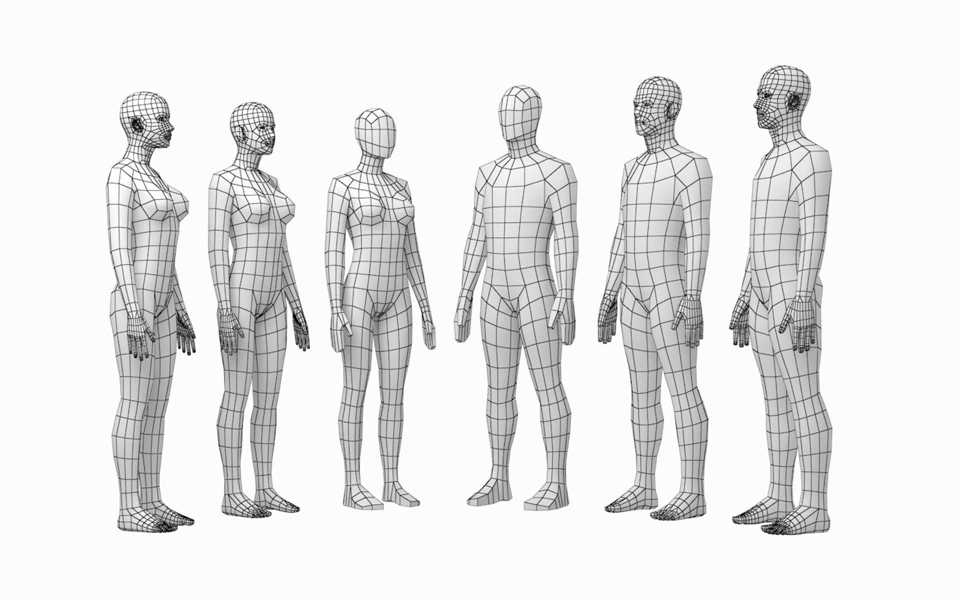 Natural Female and Male in Rest Pose Base Mesh BUNDLE 3D model_2