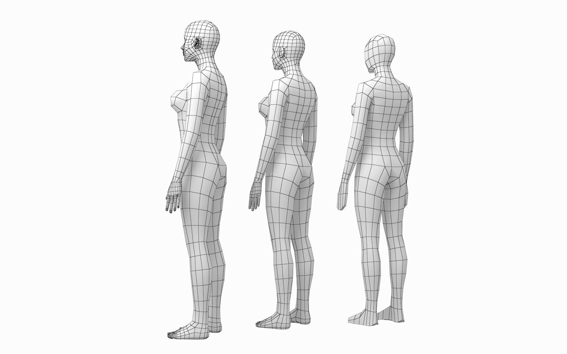 Natural Female and Male in Rest Pose Base Mesh BUNDLE 3D model_8