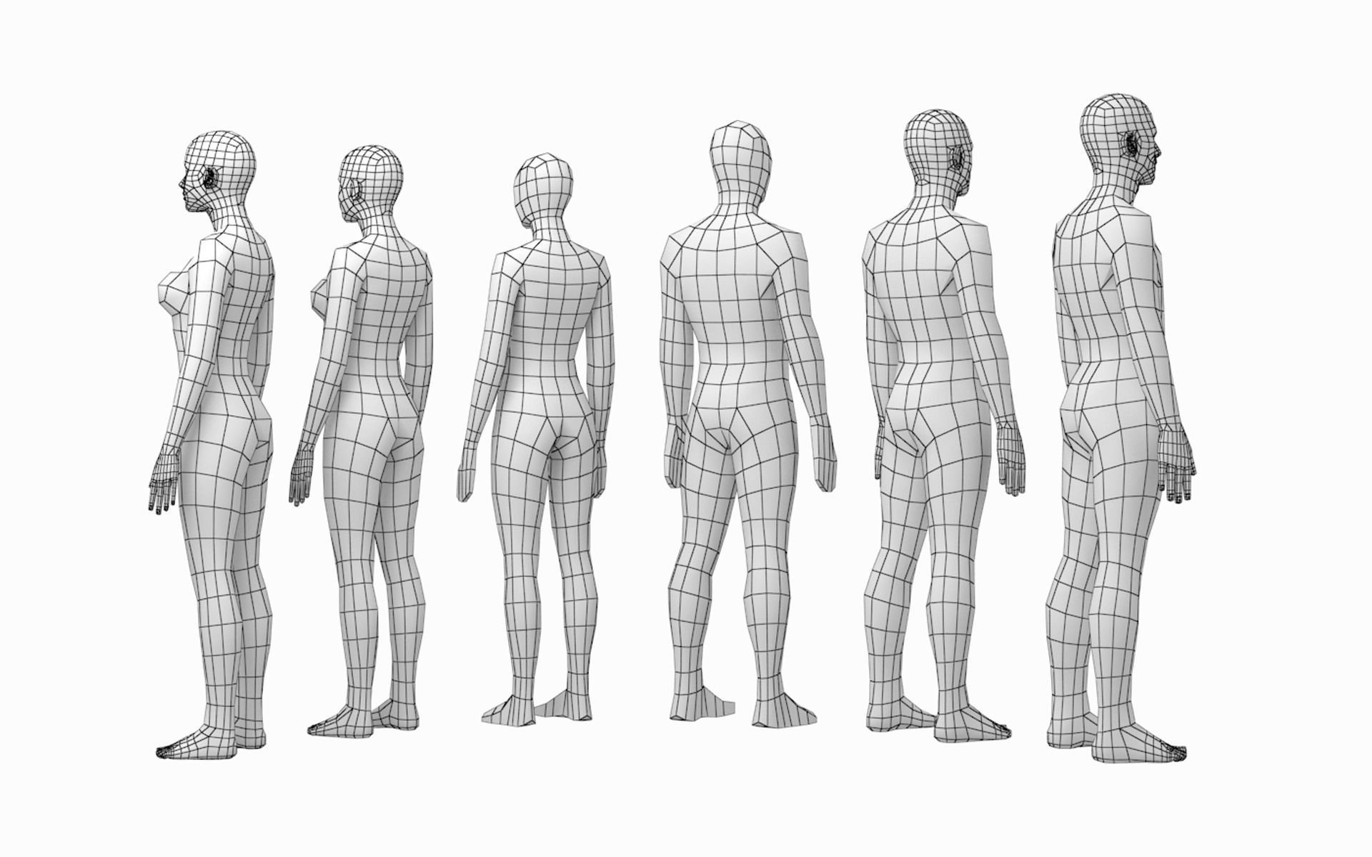 Natural Female and Male in Rest Pose Base Mesh BUNDLE 3D model_3