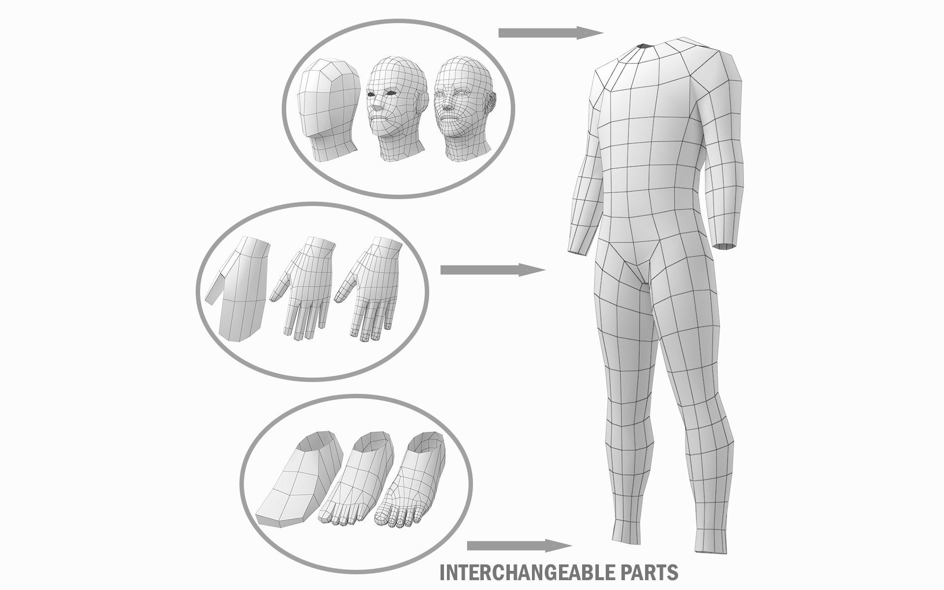 Natural Female and Male in Rest Pose Base Mesh BUNDLE 3D model_22