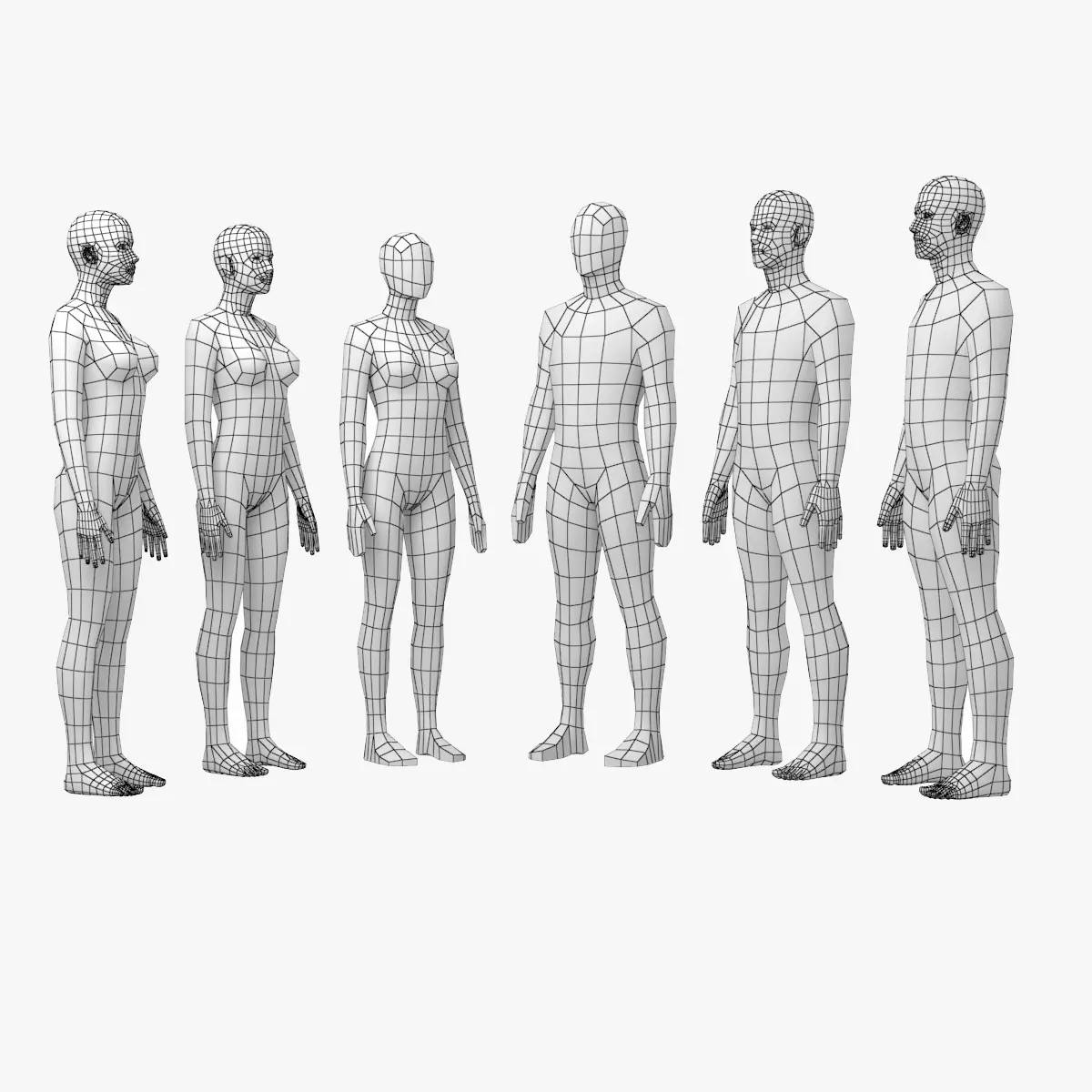 Natural Female and Male in Rest Pose Base Mesh BUNDLE 3D model_0