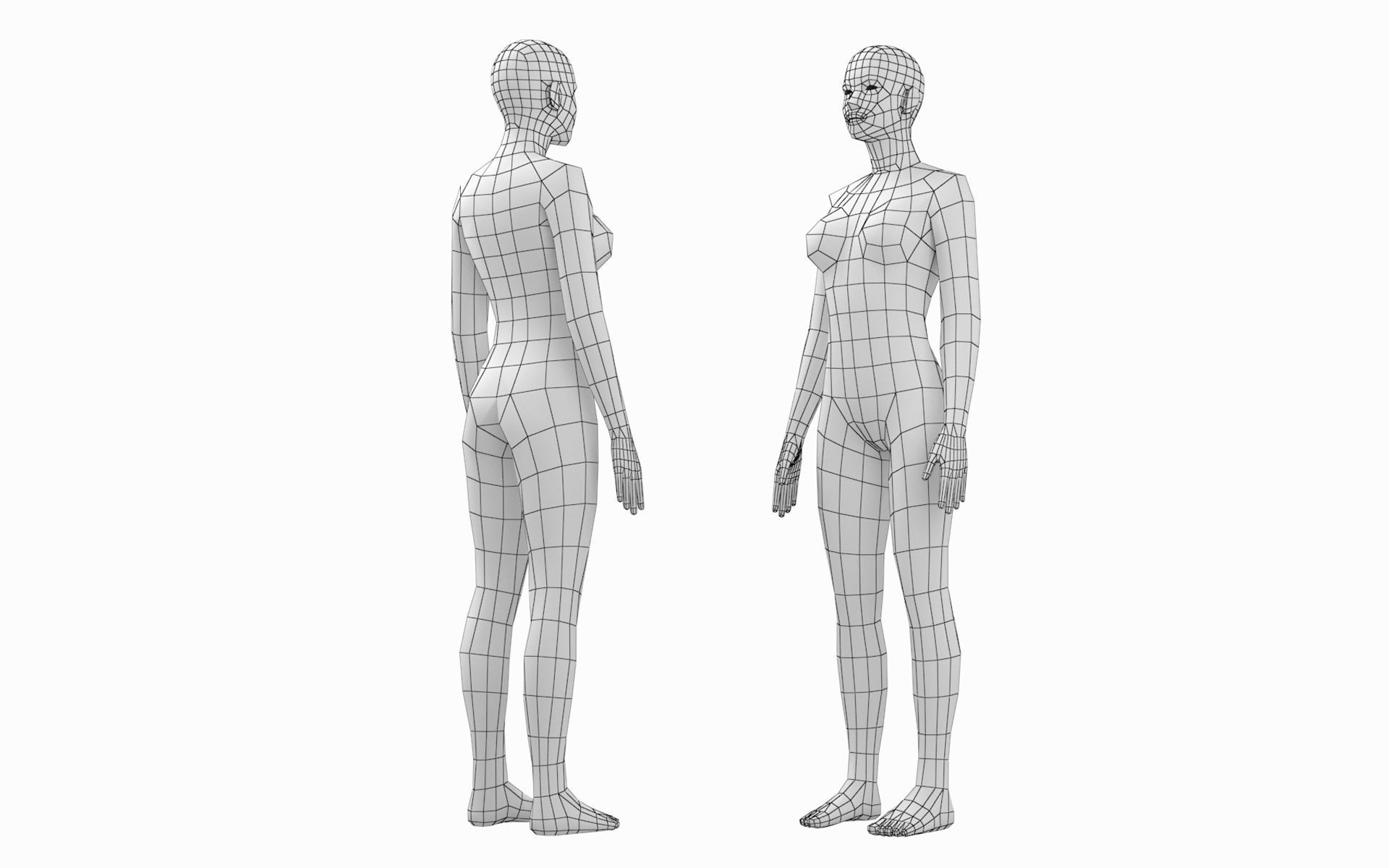 Natural Female and Male in Rest Pose Base Mesh BUNDLE 3D model_12