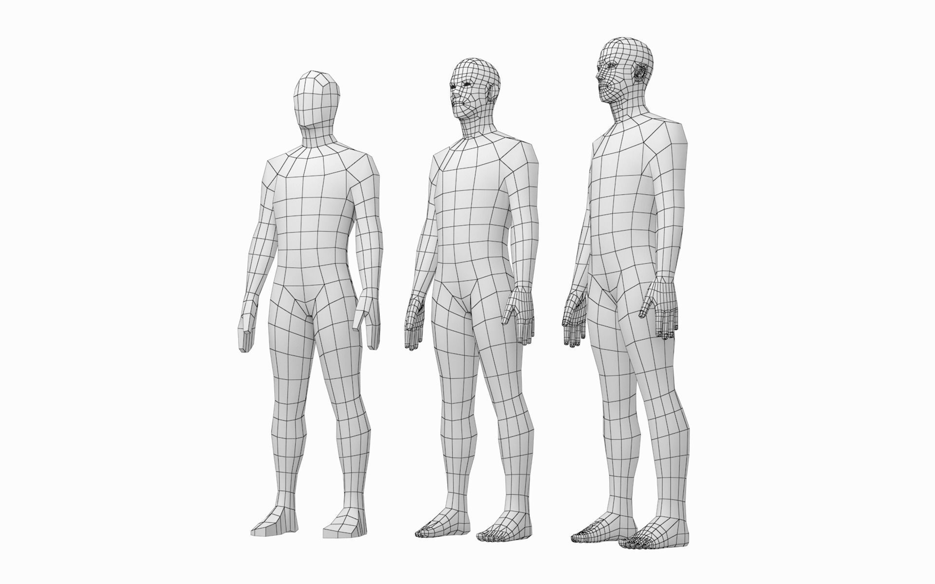 Natural Female and Male in Rest Pose Base Mesh BUNDLE 3D model_9