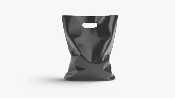 Black Die-cut Plastic Bag - handle packet stand Low-poly 3D model