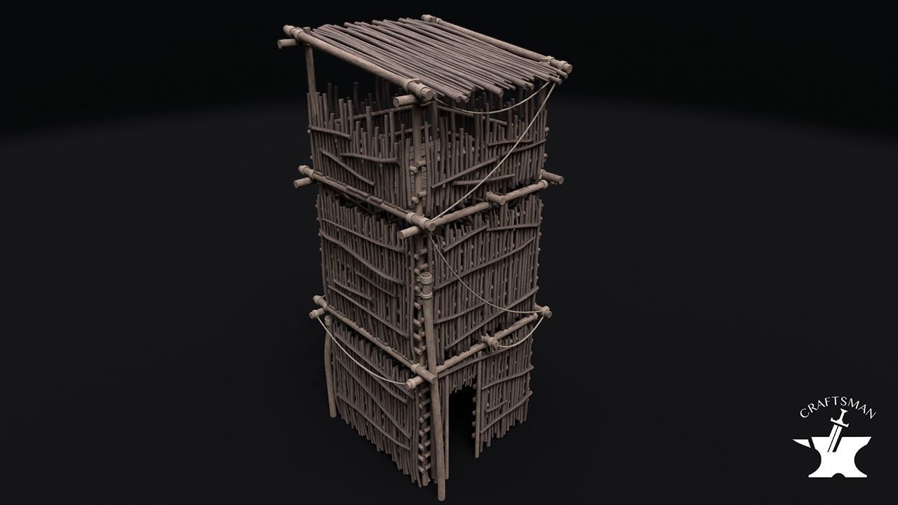 Realistic Medieval Watchtower Low-poly 3D model_7
