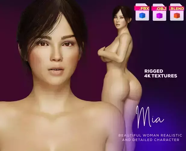 Realistic Beautiful Nude Woman Mia  Low-poly 3D model