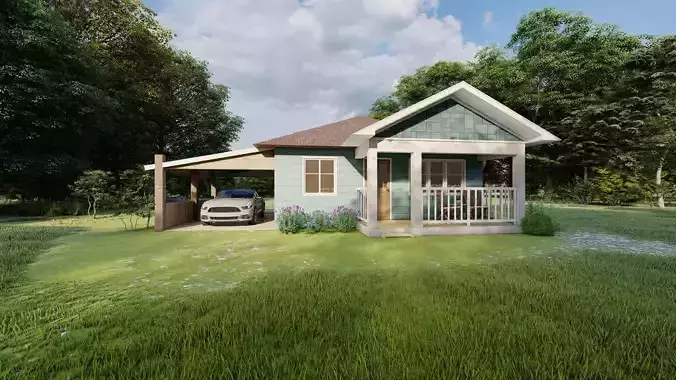 House with carport 3D model 3D print model