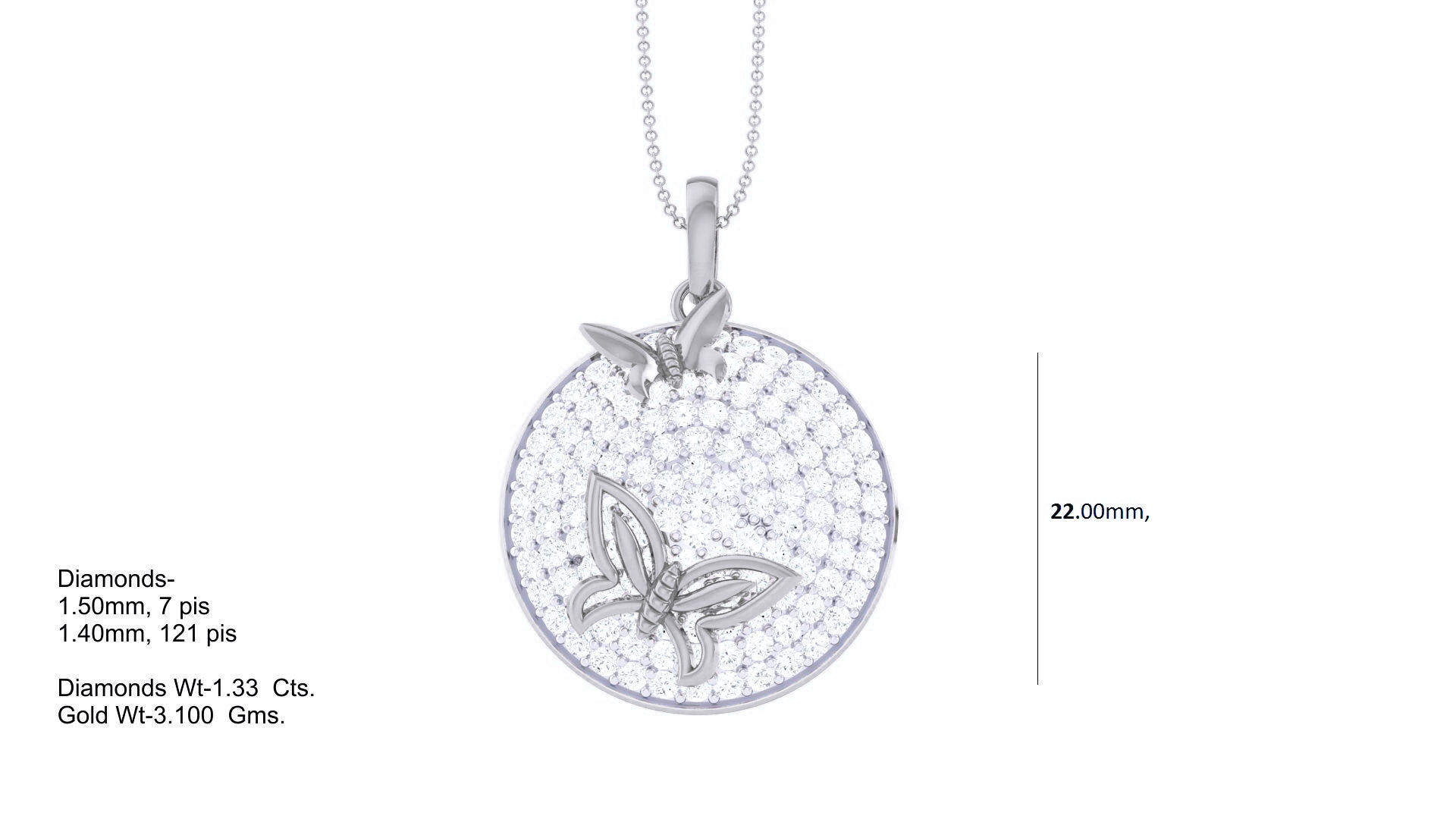 Butterfly on Flowers Diamond Head Cocktail Diamond Pendant 3dm 3D print model_4