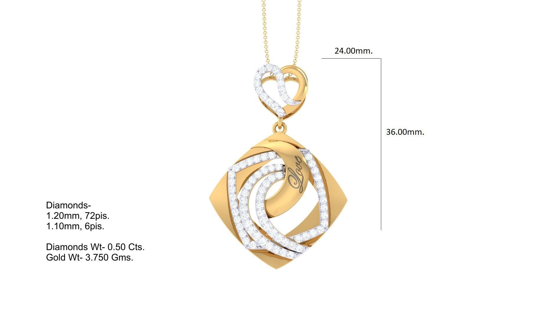 Love Cocktail Diamond Pendant 3dm stl obj gltf glb 3mf renders 3D print model_4