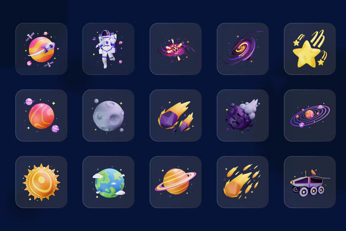 3D Space Icons 3D model_2