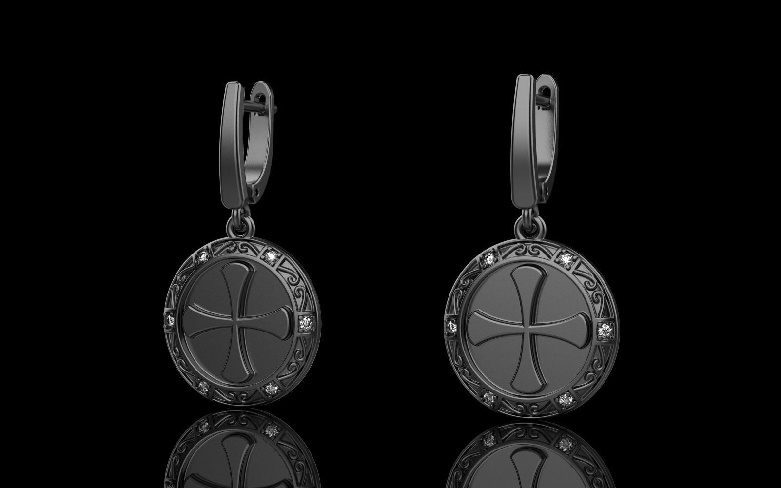 Cross earring model 352 3D print model_11