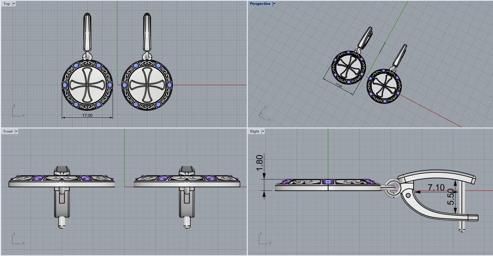 Cross earring model 352 3D print model_3