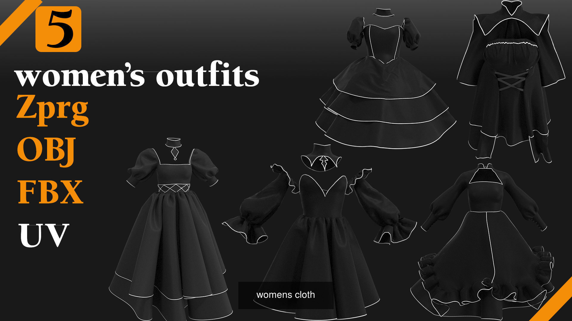 womens dress 3D Model Collection_6