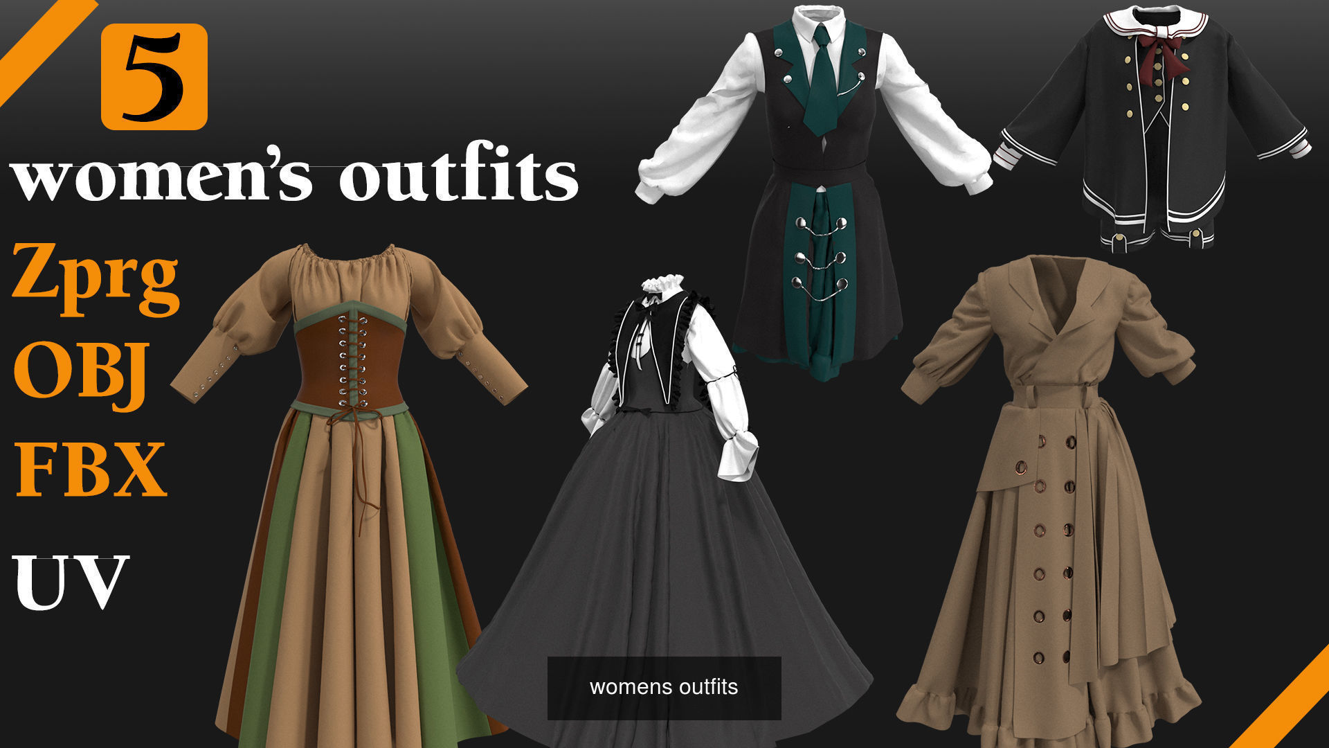 womens dress 3D Model Collection_7