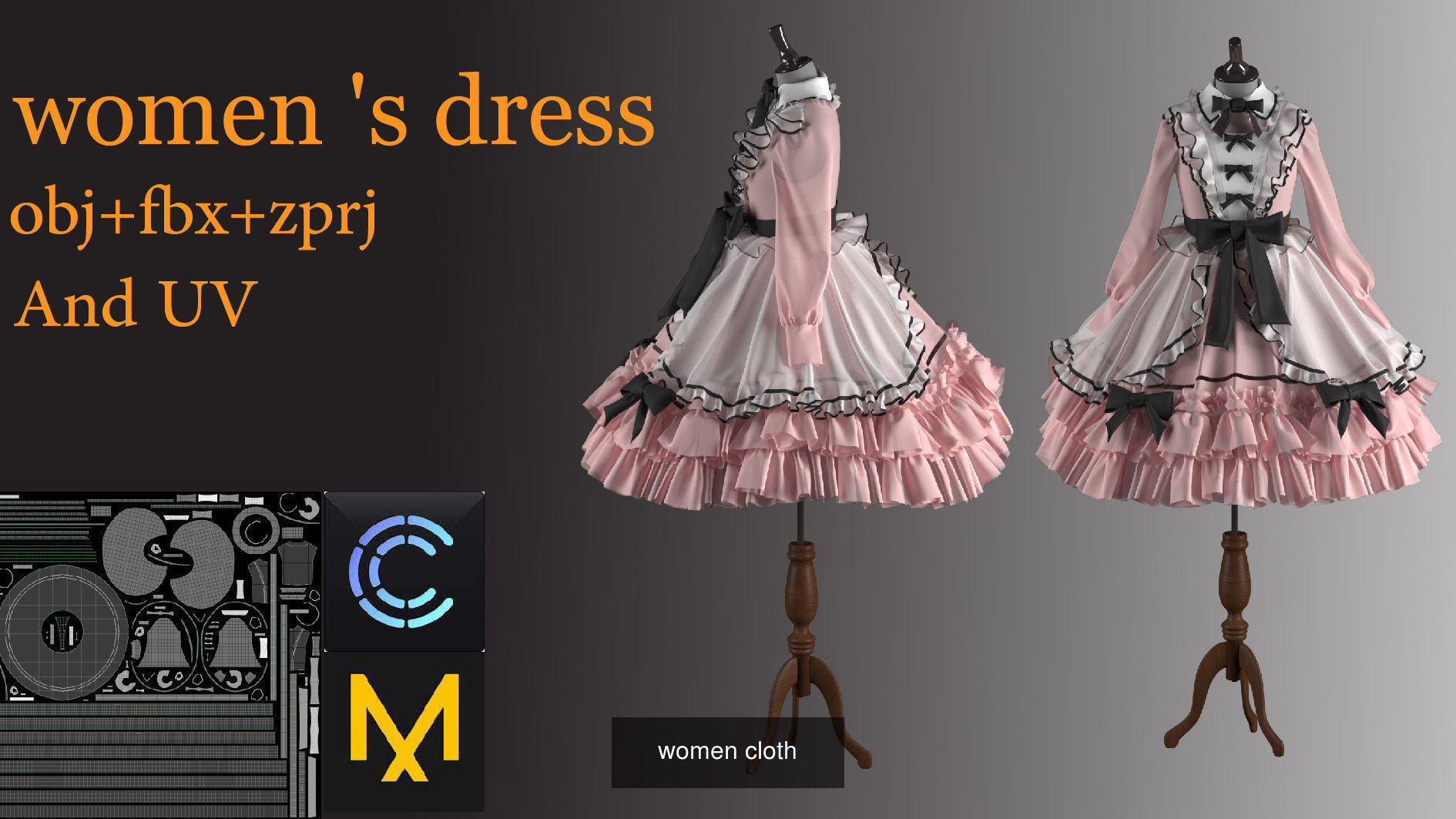 womens dress 3D Model Collection_8