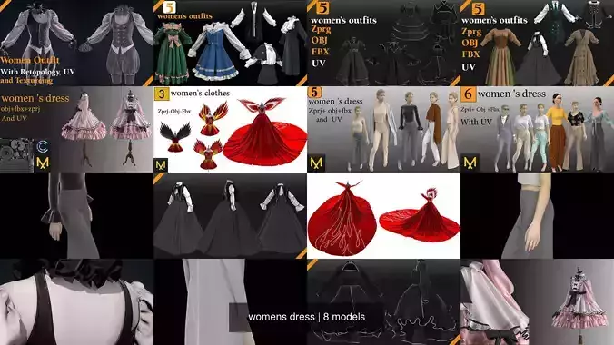 womens dress 3D Model Collection