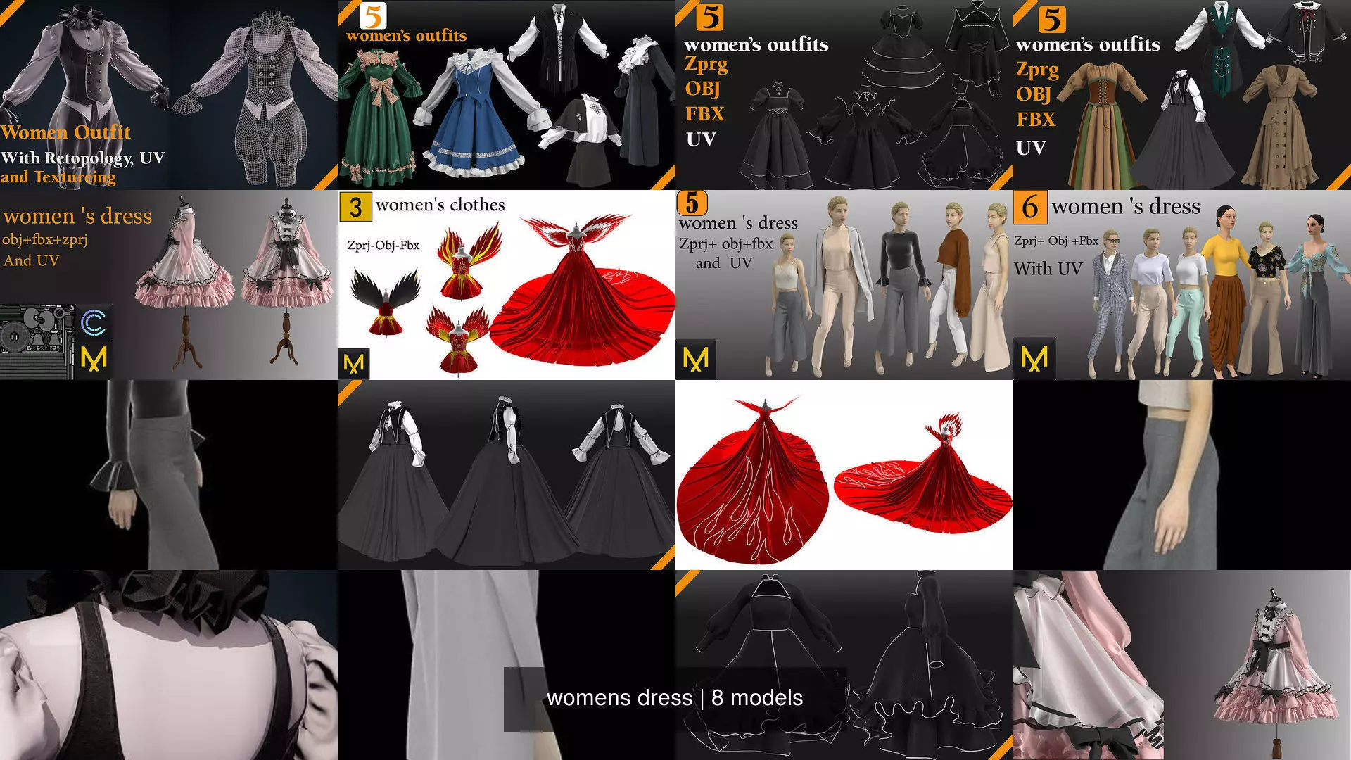 womens dress 3D Model Collection_0