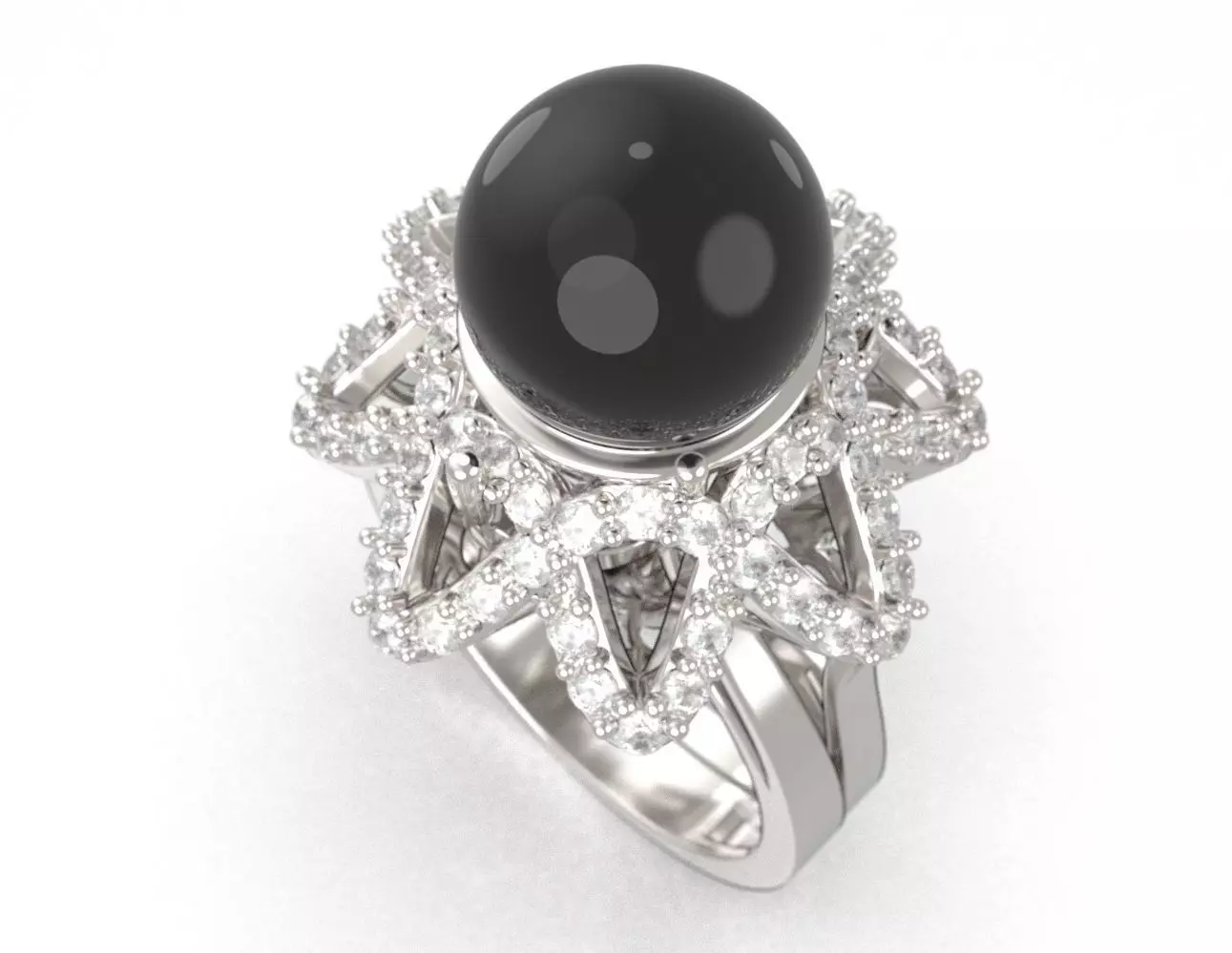 Diamond ring with pearl Free 3D print model