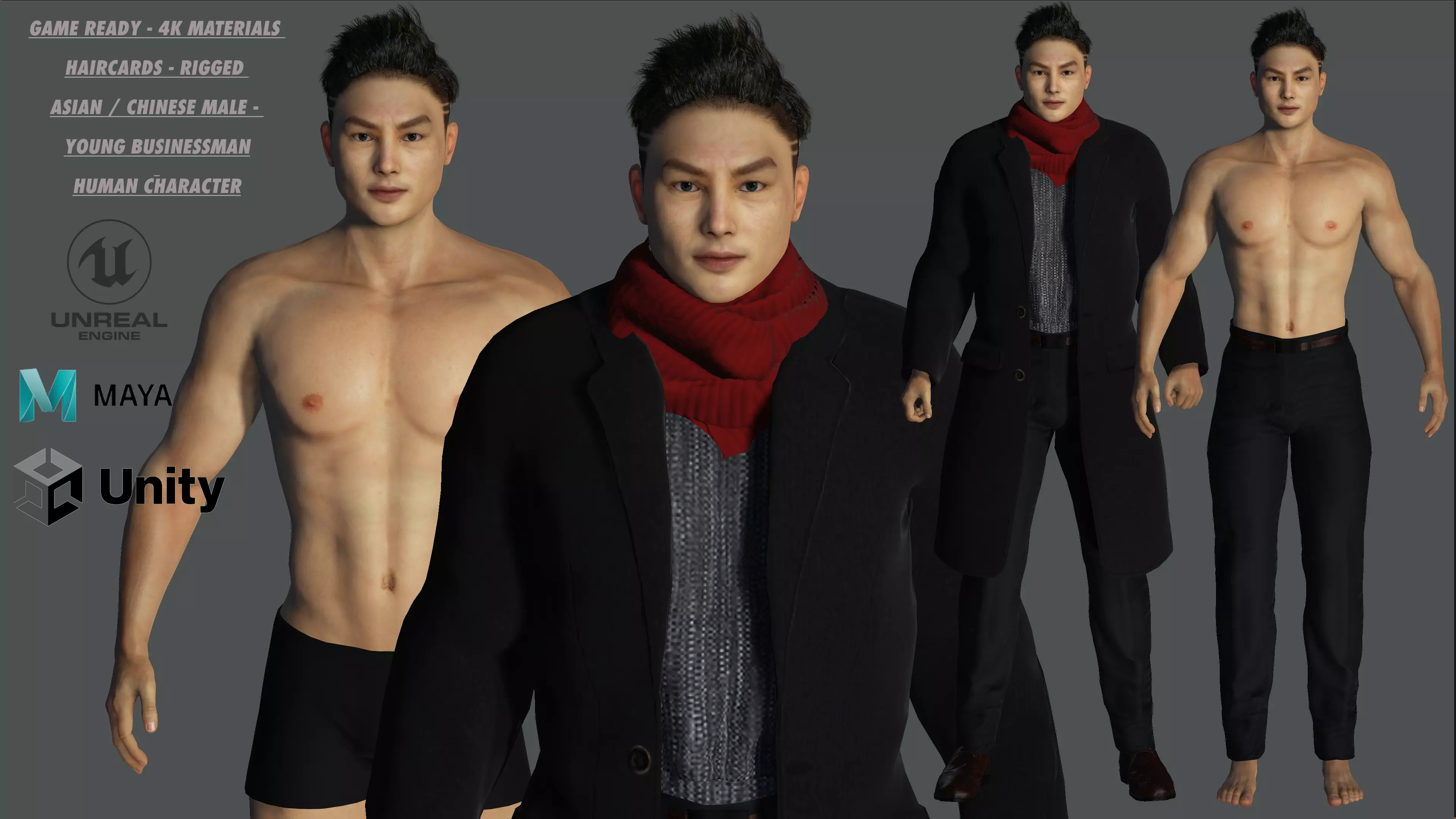 3D ASIAN MALE BUSINESSMAN-REALISTIC RIG GAME READY CHARACTER Low-poly 3D model_0