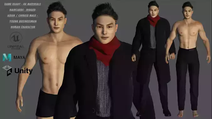 3D ASIAN MALE BUSINESSMAN-REALISTIC RIG GAME READY CHARACTER Low-poly 3D model