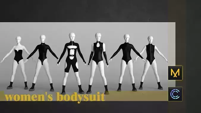 6 womens  bodysuit  Low-poly 3D model