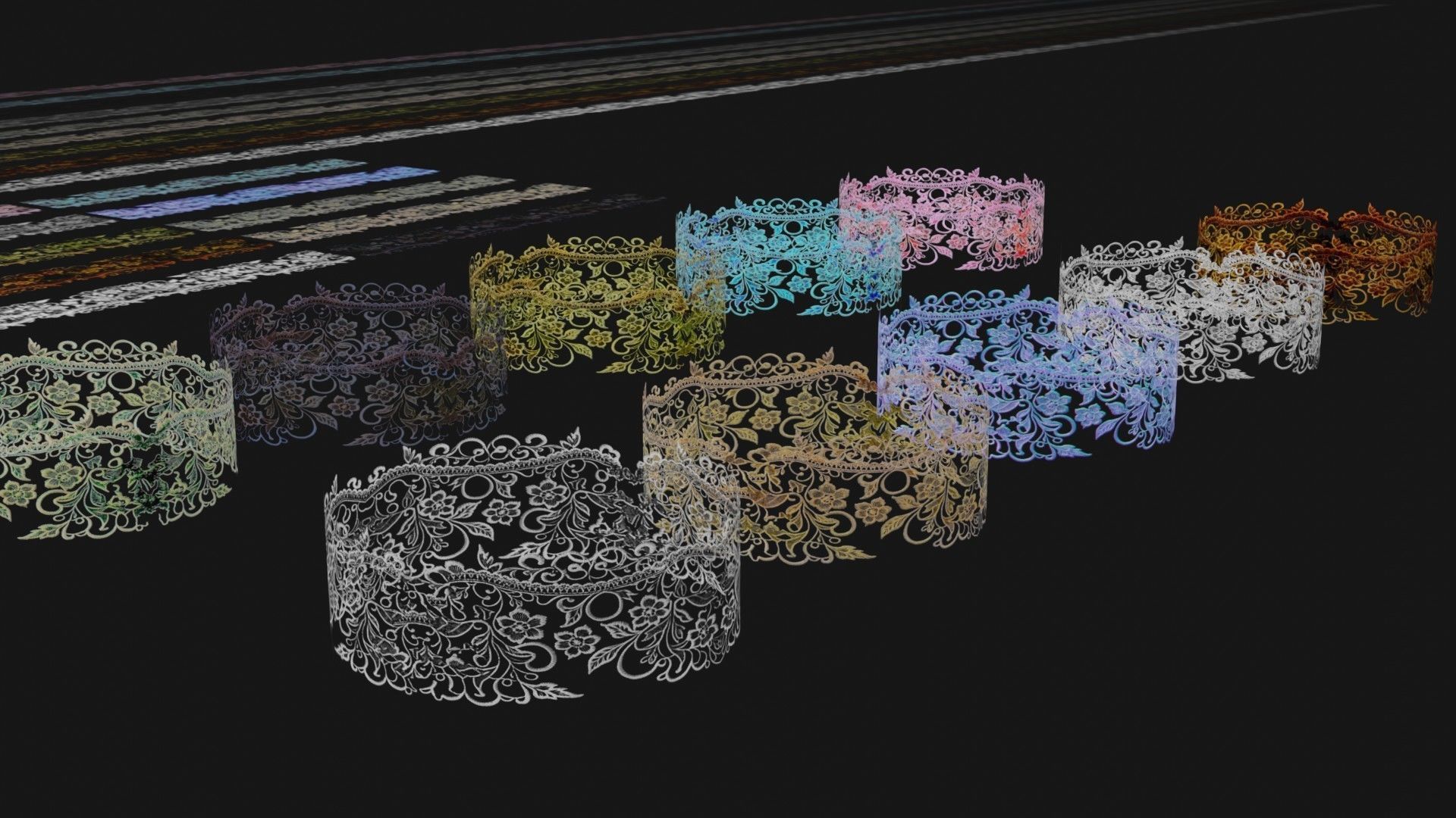 10 Lace Borders and Trims Materials Textures Low-poly 3D model_1
