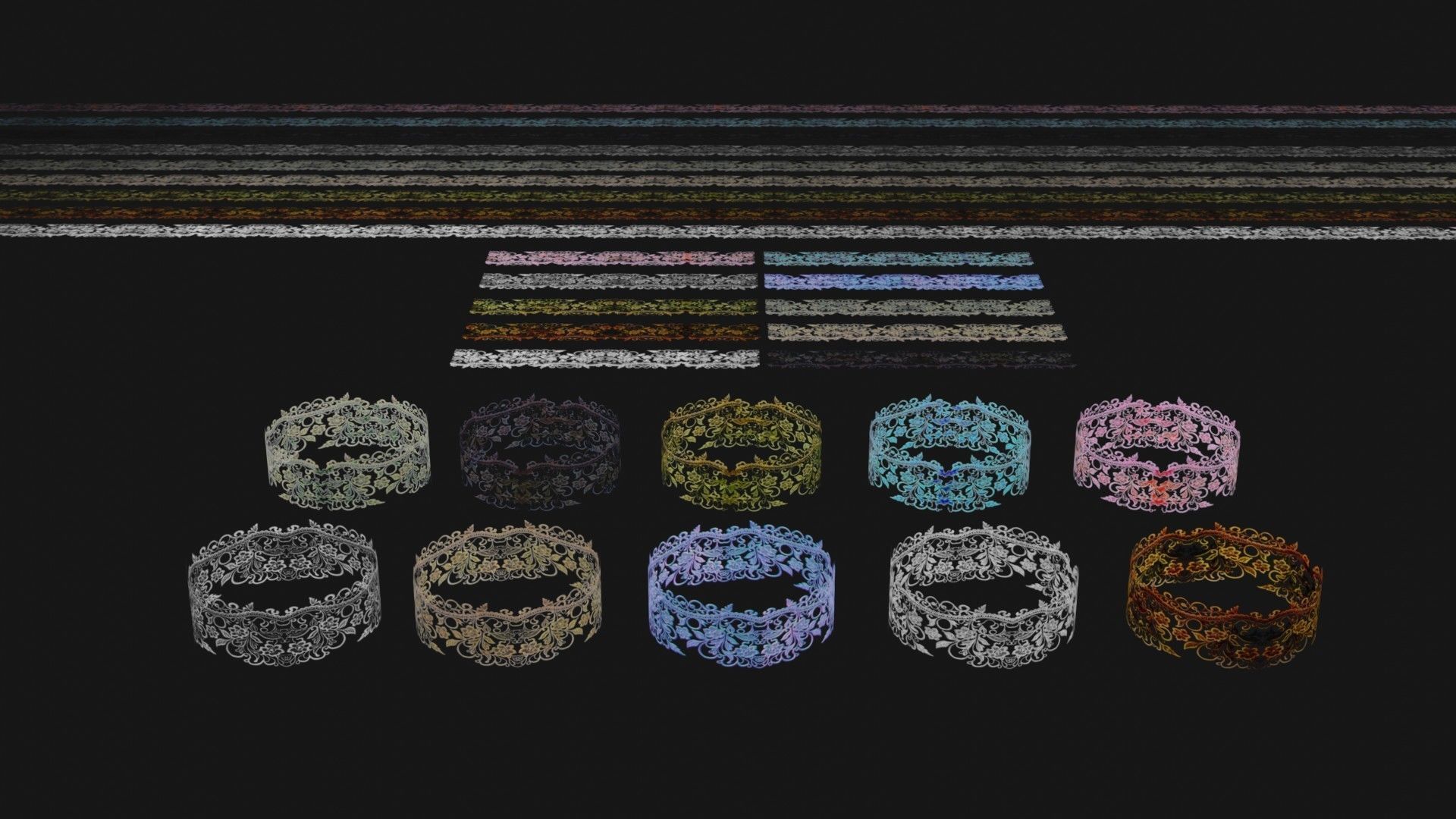 10 Lace Borders and Trims Materials Textures Low-poly 3D model_11