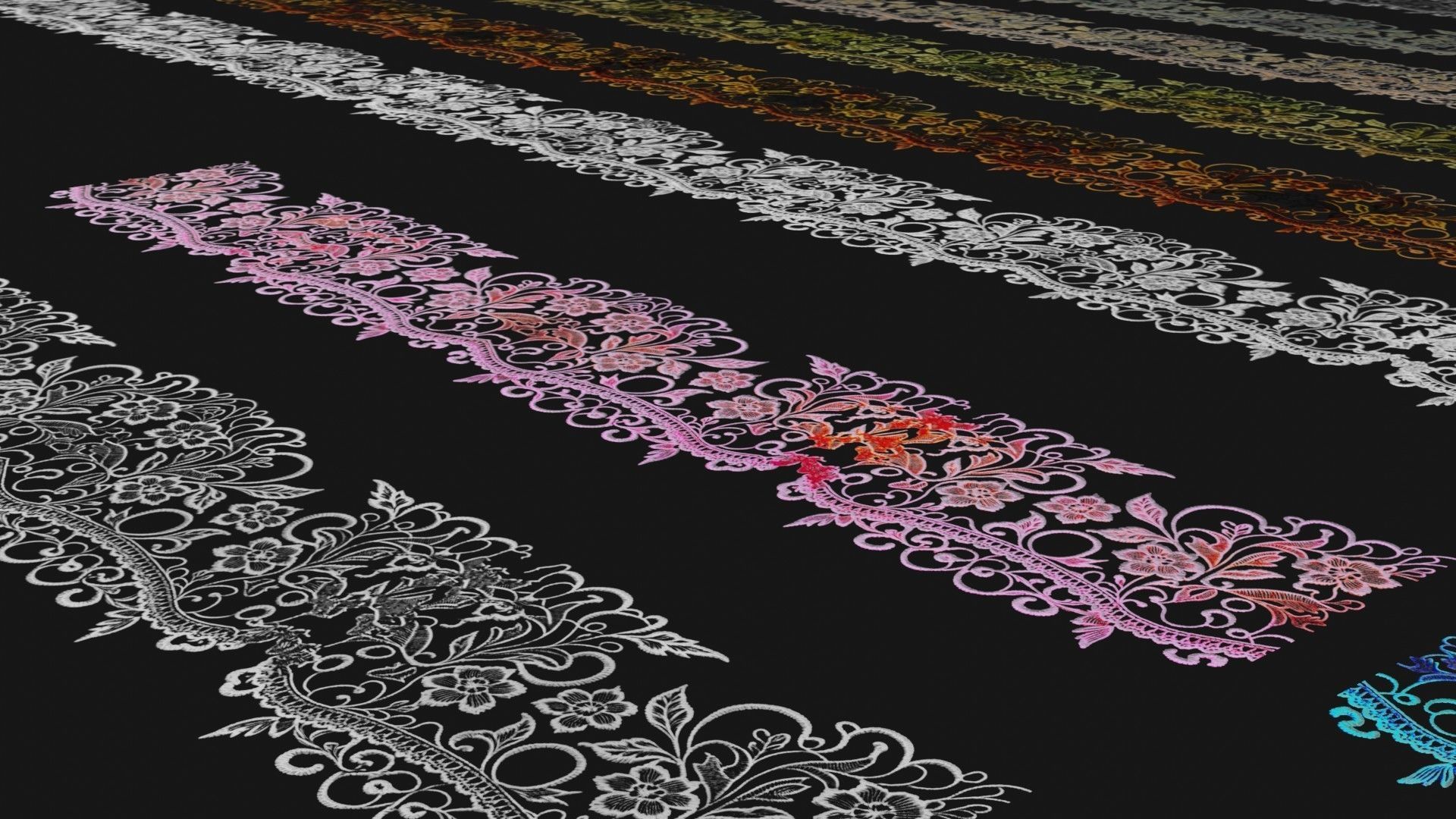 10 Lace Borders and Trims Materials Textures Low-poly 3D model_10