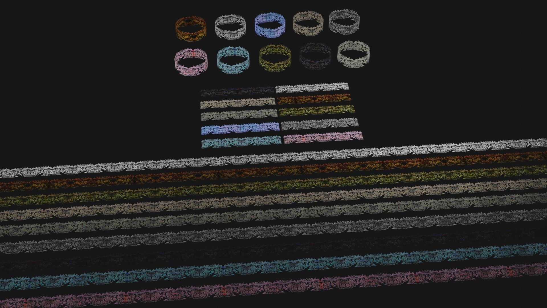 10 Lace Borders and Trims Materials Textures Low-poly 3D model_4