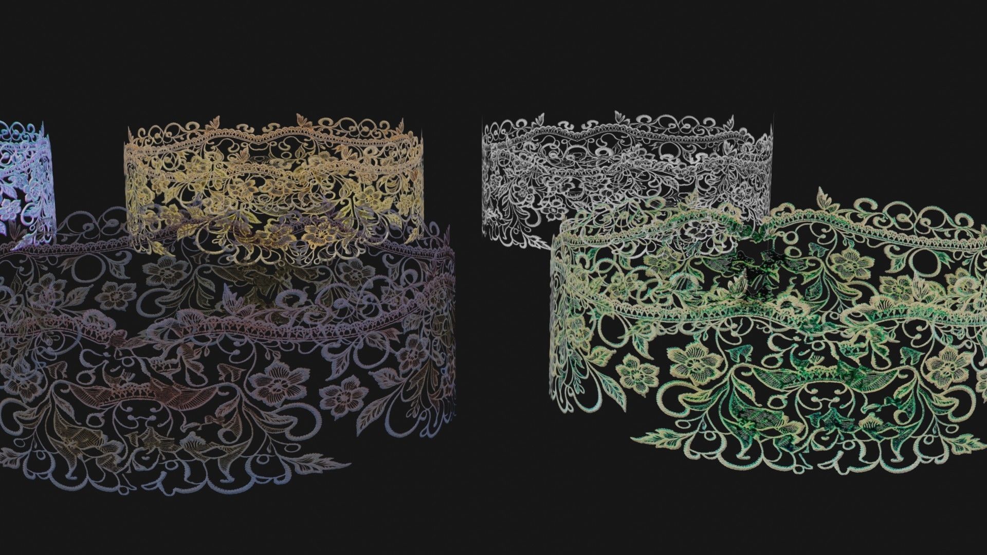 10 Lace Borders and Trims Materials Textures Low-poly 3D model_9